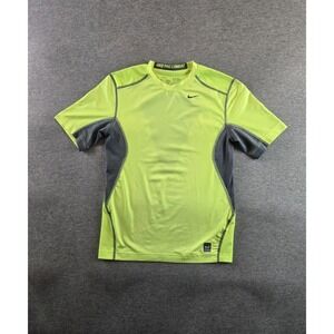 Nike‎ Pro Combat Shirt Youth M Neon Green Dri Fit Short Sleeve Athletic Fitted